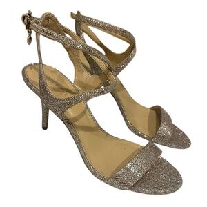Women’s Michael Kors Gold Glitter Midi Heels Shoes Holiday Size 7.5